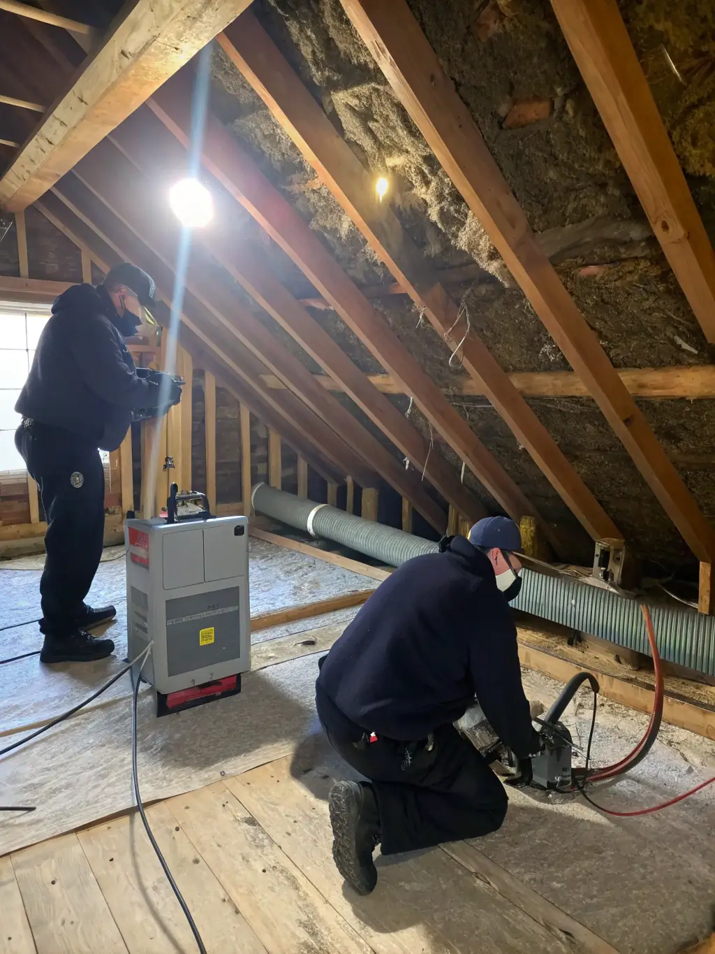 A photo of Riverside Restoration's team conducting mold inspection and removal in a residential property, highlighting their mold remediation process.